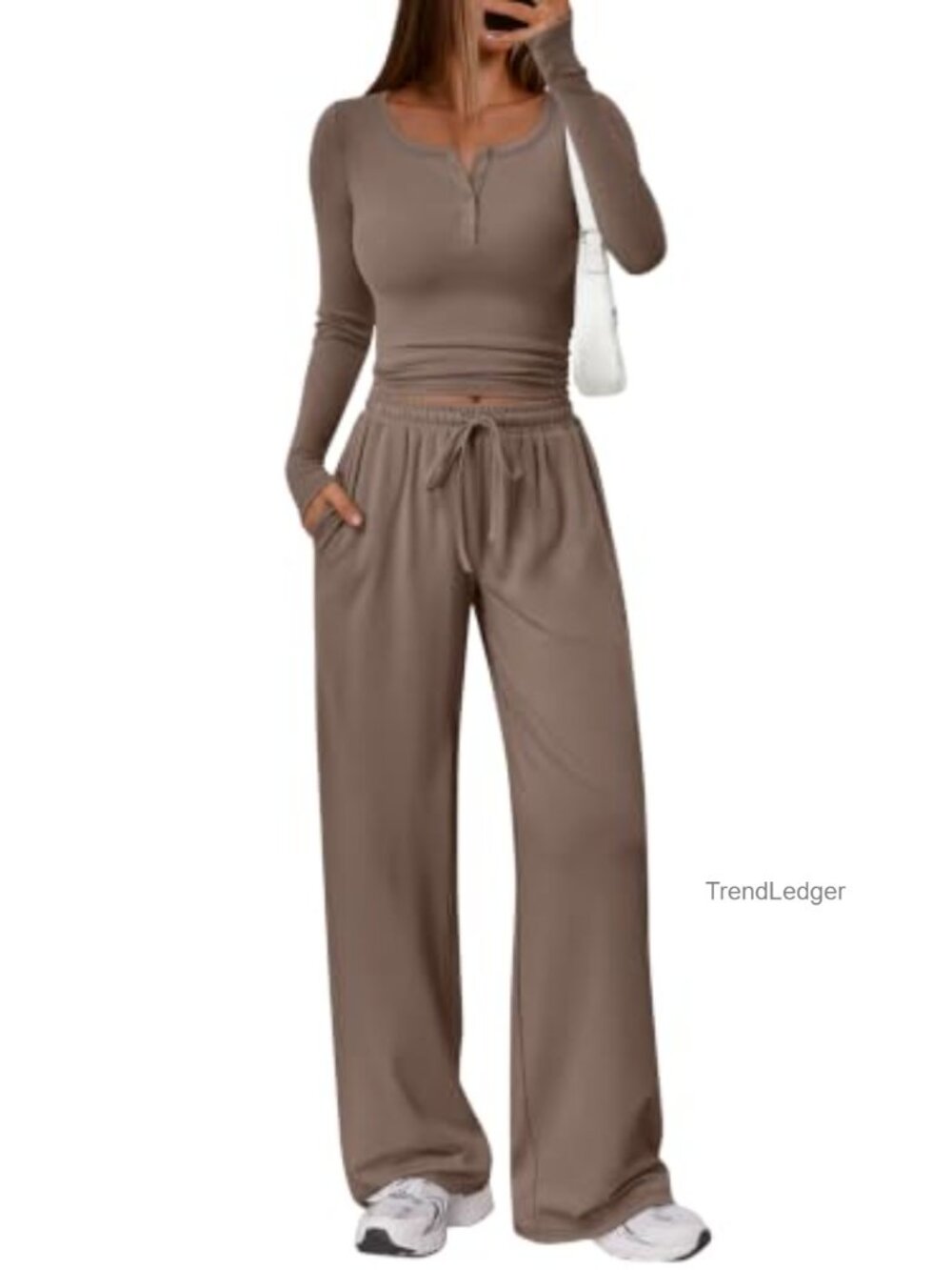 2 Piece Lounge Set Rayon Blend Crop Top Wide Leg Pants